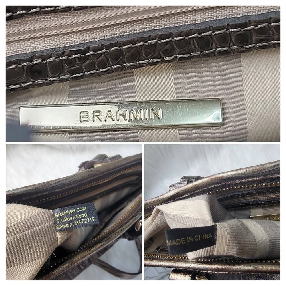 BRAHMIN Mini Asher Elmwood Padua Croc Embossed Convertible‎ Tote Satchel Bag